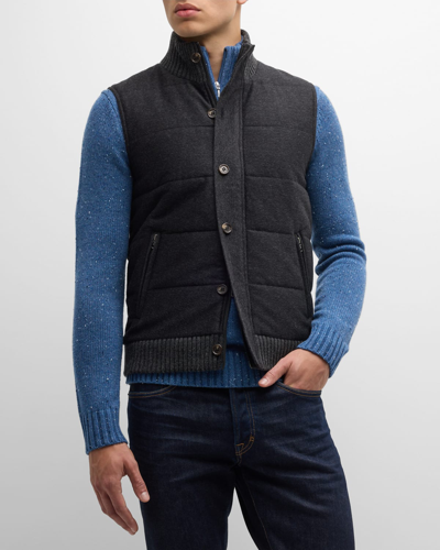 Shop Neiman Marcus Men's Quilted Wool-cashmere Vest In Dark Grey