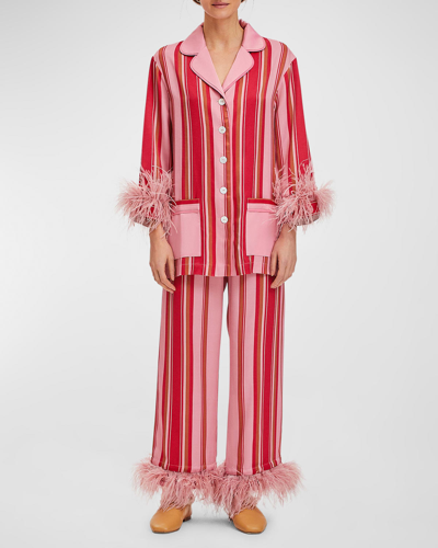 Shop Sleeper Party Striped Feather-trim Pajama Set In Pink Stripes