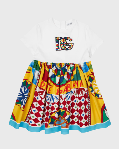 Shop Dolce & Gabbana Girl's Carretto-print Logo Combo Dress In Multiprint