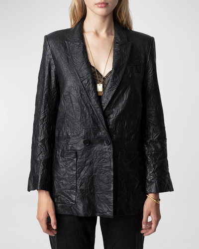 Shop Zadig & Voltaire Visko Crinkled Leather Blazer In Noir