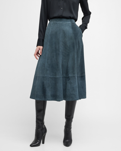 Shop Kobi Halperin Amanda A-line Suede Midi Skirt In Sea Moss