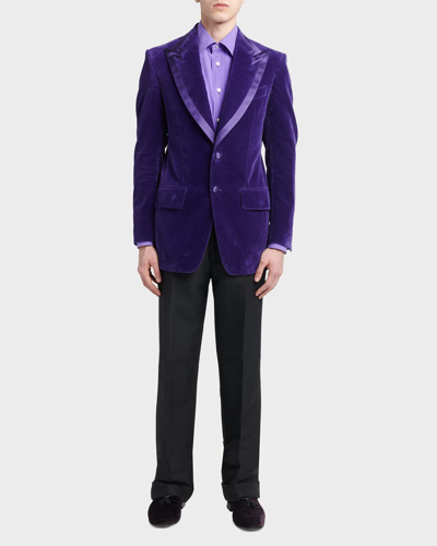 Shop Tom Ford Men's Atticus Compact Velvet Cocktail Jacket In Purple