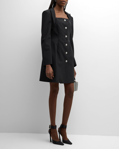 Shop Adeam Nancy Blazer-shrug Button-front A-line Dress In Black