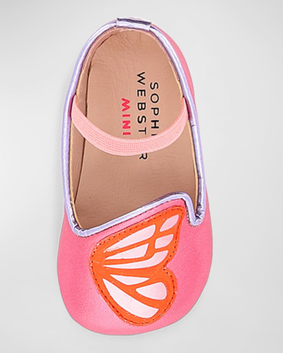 Shop Sophia Webster Girl's Leather Butterfly Embroidery Flats, Baby In Multi Pastel Meta