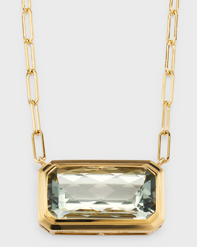 Shop David Kord 18k Yellow Gold Necklace With Green Amethyst Bezel, 7.0tcw