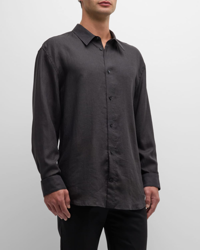 Shop Gabriela Hearst Men's Quevedo Linen Sport Shirt In Charcoal