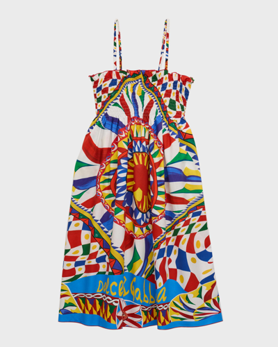 Shop Dolce & Gabbana Girl's Graphic Logo-print Smocked Dress In Multi