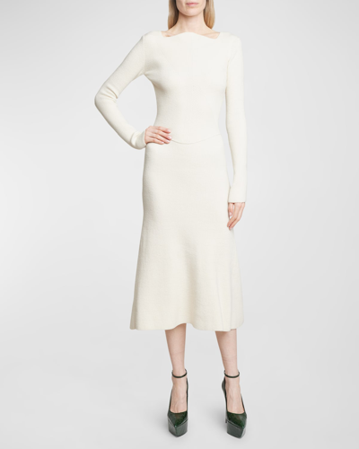 Shop Victoria Beckham Circle Panel Ribbed Wool Midi Dress In White