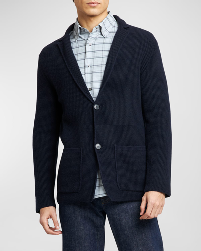 Shop Brioni Men's Knit Sweater Jacket In Midnight B