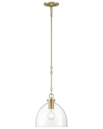 Shop Lumanity Quinn Seeded Glass 10in Dome Antique Brass Pendant Light In Gold