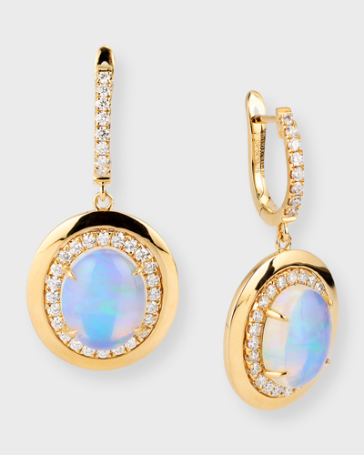 Shop David Kord 18k Yellow Gold Earrings With Oval-shape Opal And Diamonds, 4.04tcw