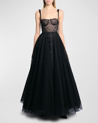 Shop Giambattista Valli Bow-detail Lace Fit-&-flare Bustier Gown In Black