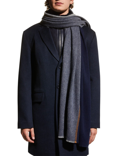 Shop Neiman Marcus Men's Colorblock Cashmere Scarf In Navy