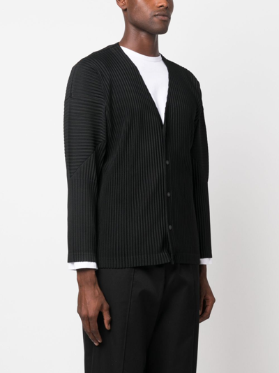 Shop Issey Miyake Pleated Buttoned Cardigan In Black