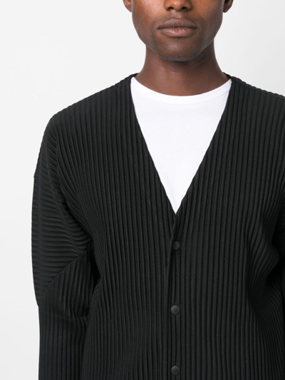 Shop Issey Miyake Pleated Buttoned Cardigan In Black