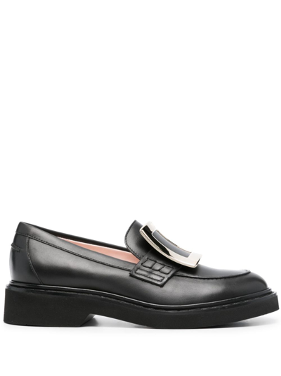 Shop Roger Vivier Viv Ranger Leather Loafers In Black