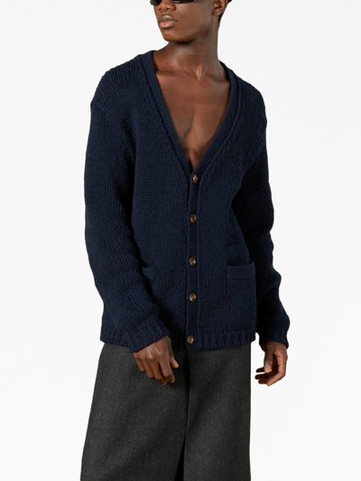 Shop Gucci Logo Wool Cardigan In Blue