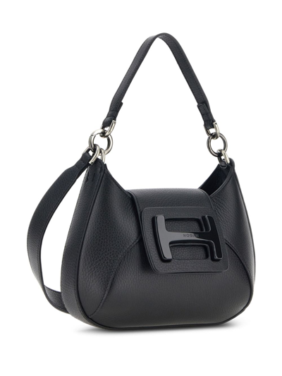 Shop Hogan H-bag Hobo Mini Leather Shoulder Bag In Black