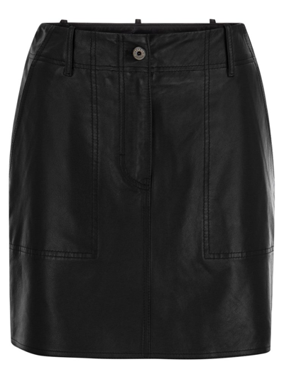 Shop Weekend Max Mara Dry Leather Mini Skirt In Black