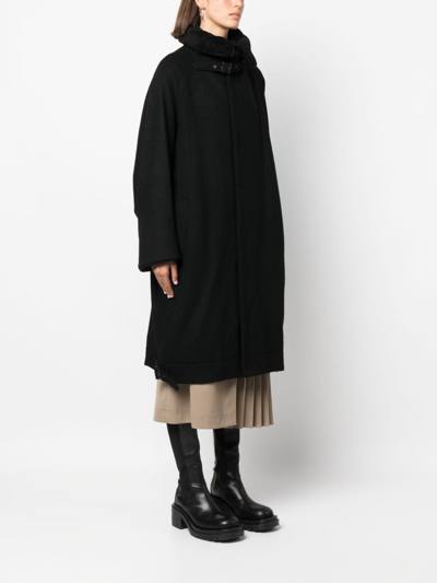 Shop Yohji Yamamoto Shearling-collar Wool-blend Coat In Black