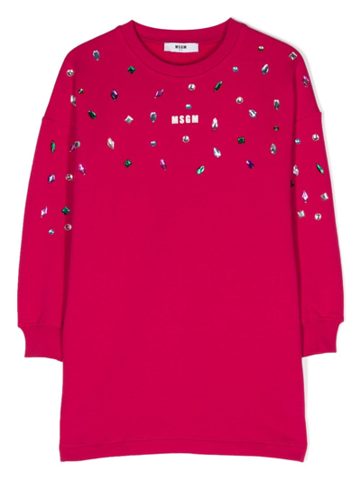 Shop Msgm Logo-print Crystal-embellished Dress In Pink