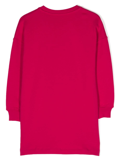 Shop Msgm Logo-print Crystal-embellished Dress In Pink