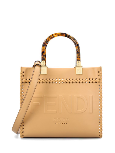 Shop Fendi Sunshine Small Shoulder Bag In Beige