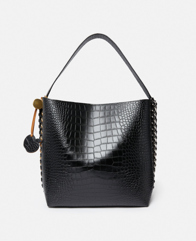 Shop Stella Mccartney Frayme Croc-effect Embossed Tote Bag In Black