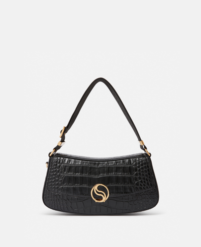 Shop Stella Mccartney S-wave Croc-effect Embossed Shoulder Bag In Black