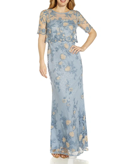Shop Adrianna Papell Womens Embroidered Popover Evening Dress In Multi