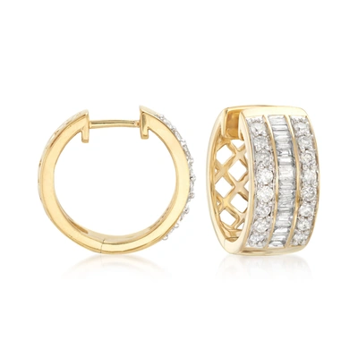 Ross-simons Baguette And Round Diamond Hoop Earrings In 18kt Gold Over Sterling In Gold