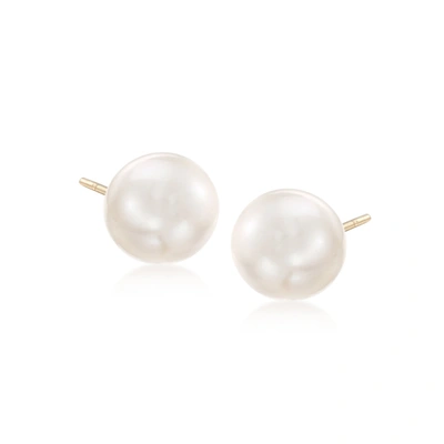 Shop Ross-simons 8-9mm Cultured Pearl Stud Earrings In 14kt Yellow Gold In Silver