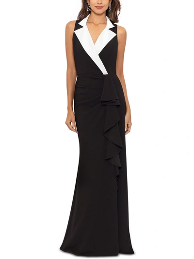 Shop B & A By Betsy And Adam Petites Womens Satin Trim Tuxedo Evening Dress In Multi