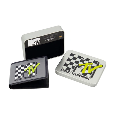 Shop Concept One Mtv Logo With Checkerboard Pattern Bifold Wallet, Slim Wallet With Decorative Tin For Men And Women In Multi