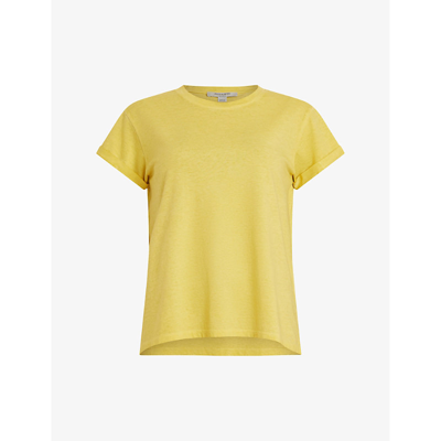 Shop Allsaints Womens Fluro Yellow Anna Logo-print Organic-cotton T-shirt