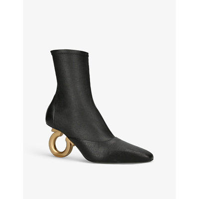 Shop Ferragamo Salvatore  Womens Black Elina Leather Heeled Ankle Boots