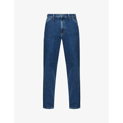 Shop Carhartt Wip Men's Blue Single Knee Straight-leg Regular-fit Jeans