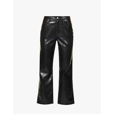 Shop Frame Women's Noir Le Jane Crop Straight-leg High-rise Recycled Leather-blend Jeans