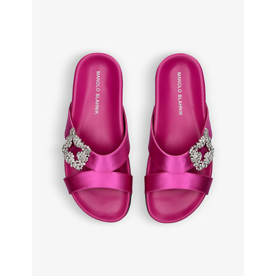Shop Manolo Blahnik Women's Fuchsia Chilanghi Crystal-embellished Satin Sandals In Pink