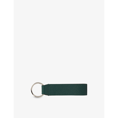 Smythson Keyring With Leather Strap In Panama In Green