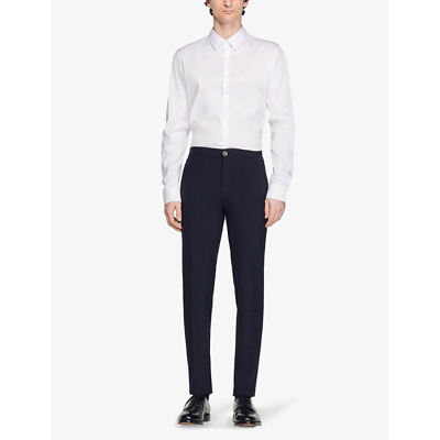 Shop Sandro Mens Bleus High-rise Stretch-jersey Trousers