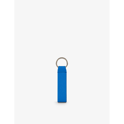 Shop Smythson Panama Logo-embossed Leather Keyring In Blue