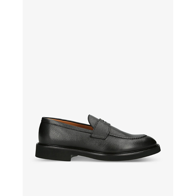Shop Doucal's Doucals Black Penny-slot Grained-leather Loafers