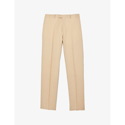 Shop Sandro Mens Naturels Regular-fit Straight-leg Linen Trousers