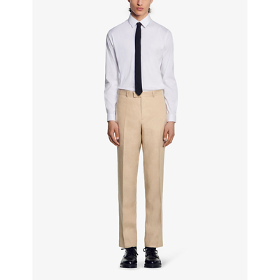 Shop Sandro Mens Naturels Regular-fit Straight-leg Linen Trousers