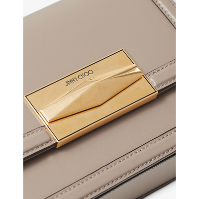 Shop Jimmy Choo Diamond Leather Cross-body Bag In Taupe/gold