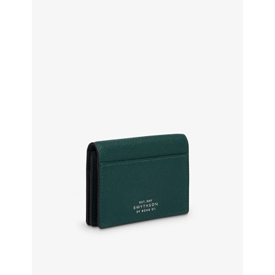 Shop Smythson Green Panama Logo-embossed Folded Leather Card Case