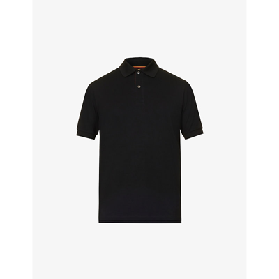 Shop Paul Smith Mens Black Striped-placket Regular-fit Cotton-piqué Polo Shirt