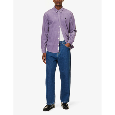 Shop Carhartt Wip Mens Blue Brandon Logo-patch Wide-leg Relaxed-fit Jeans