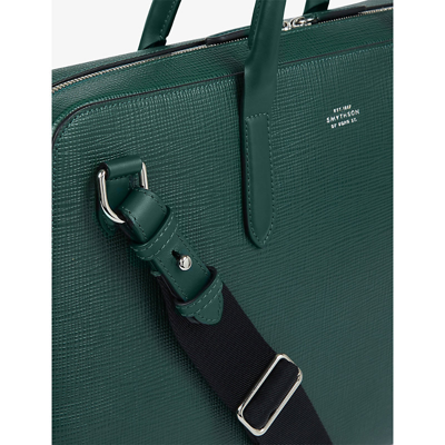 Shop Smythson Panama Logo-embossed Slim Leather Briefcase In Green